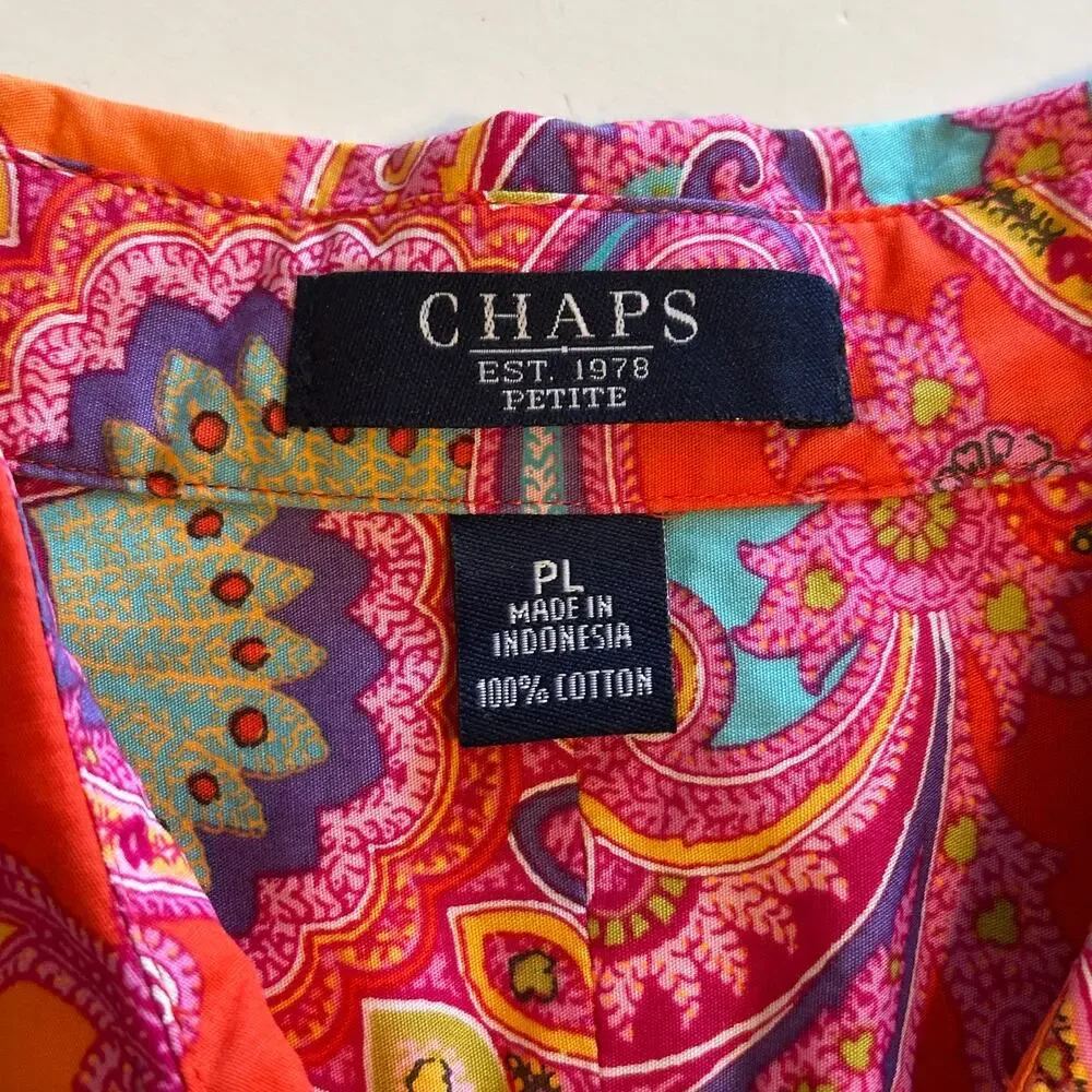 Chaps Colorful Paisley Top Womens Large LP Cotton Classic Preppy Button Shirt - Picture 6 of 8